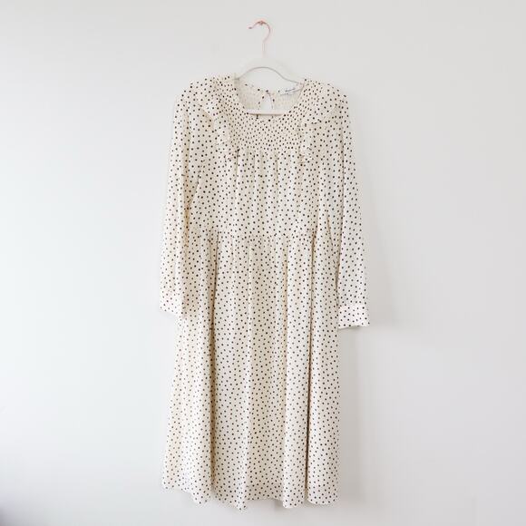 Madewell Smocked Ruffle Shoulder Midi Dress Inkbrush Dots Small - Picture 1 of 9